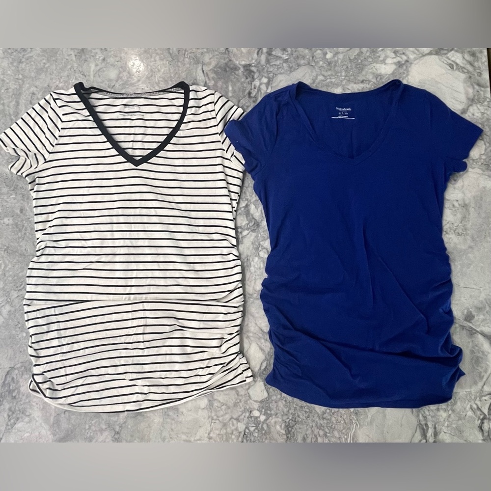Maternity Motherhood Black and Blue V-Neck Short Sleeve Tops small